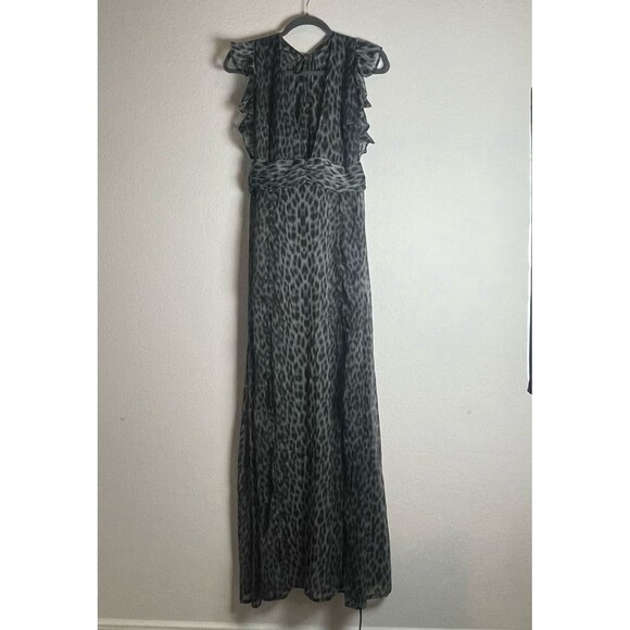 America & Beyond Sheer  Maxi Dress Swim Cover Up Animal Print XL High slit Beach - Picture 3 of 14